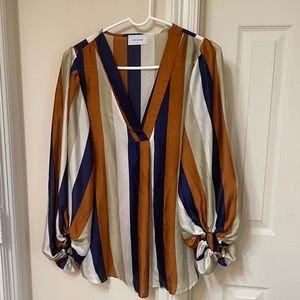Striped blouse w/balloon sleeves